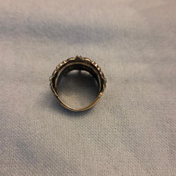 VINTAGE VARGAS STERLING WIDE FLOWER ROSE ENAMEL CIGAR BAND RING Size 5 - Picture 3 of 4